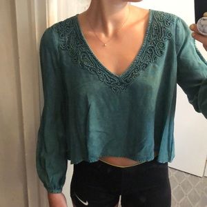 Teal v-neck blouse